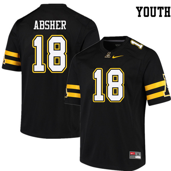Youth #18 Brad Absher Appalachian State Mountaineers College Football Jerseys Sale-Black - Click Image to Close